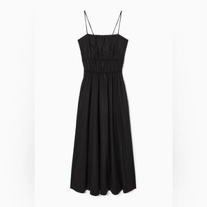 Cos gathered bustier midi dress in black, size 2